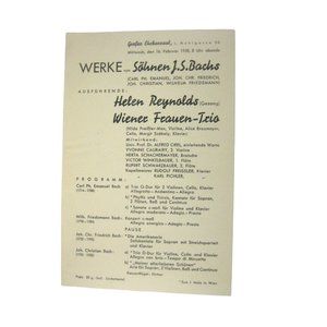 Grober Ehrbarsaal Sheet Ad 1938 Vienna Austria German Werke Bach Concert